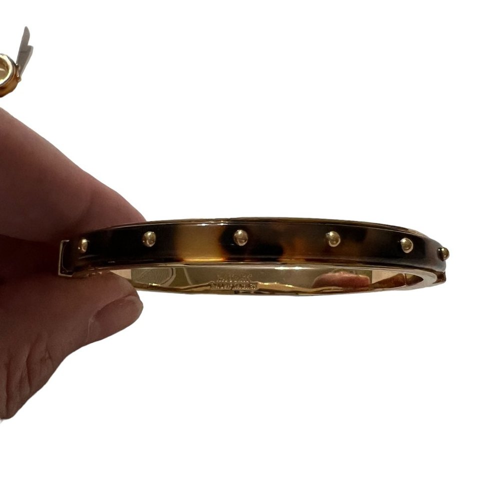 NWT Ralph Lauren Tortoise Gold Studded Bangle Clamper Bracelet Huggie Earrings - Picture 9 of 14